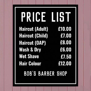 Poster Liste de prix de salon de coiffure