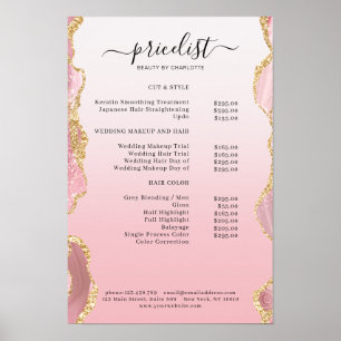 Poster Liste de prix de salon de glitter or rose moderne