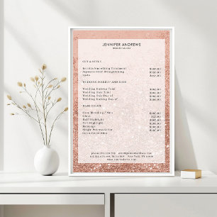 Poster Liste de prix de salon de Modern Peach Glitter