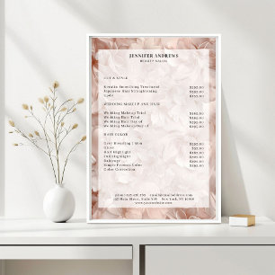 Poster Liste de prix de salon, Luxe, Beige rosé, Fleur 