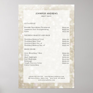 Poster Liste de prix de salon moderne à paillettes de cha