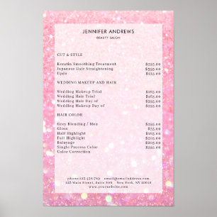 Poster Liste de prix de salon moderne à paillettes roses
