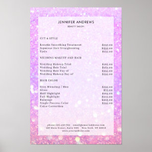Poster Liste de prix de salon moderne à paillettes violet