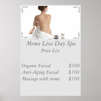 Poster Liste de prix de Spa