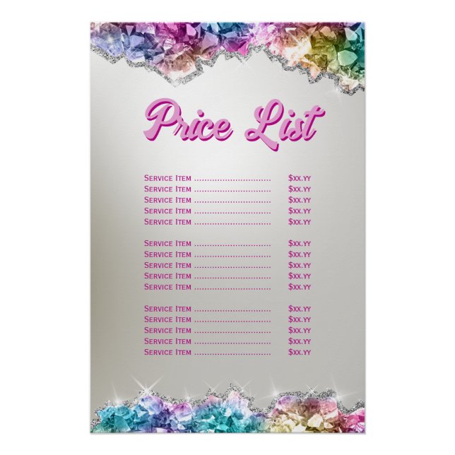 Poster Liste de prix des cristaux d'Iridescente (Devant)