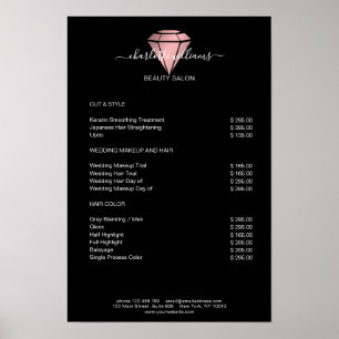 Poster Liste de prix des diamants noirs rosés modernes 