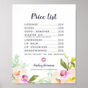 Poster Liste de prix du distributeur de produit de lip mo