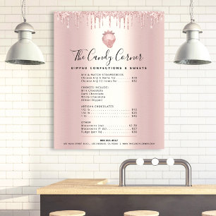 Poster Liste de prix du menu de desserts avec gouttes de 