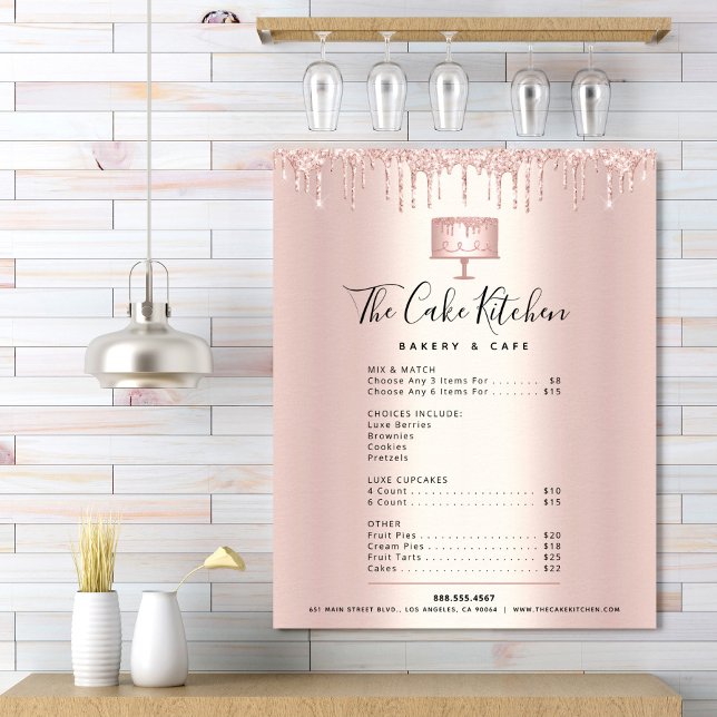 Poster Liste de prix du menu de la boulangerie de gâteau  (Créateur téléchargé)