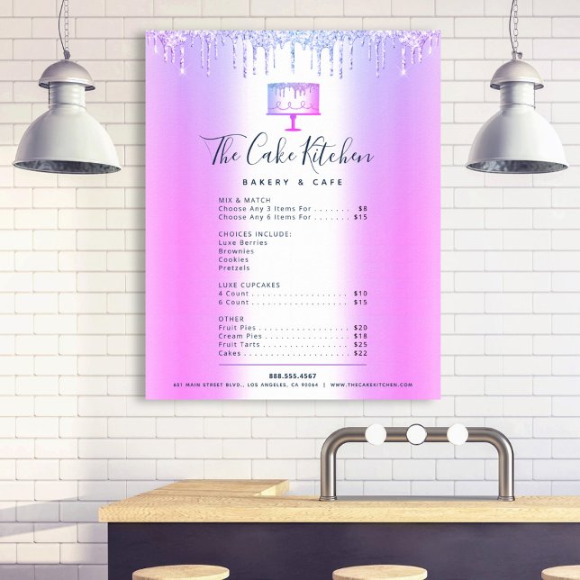 Poster Liste de prix du menu des gouttes de paillettes de (Créateur téléchargé)