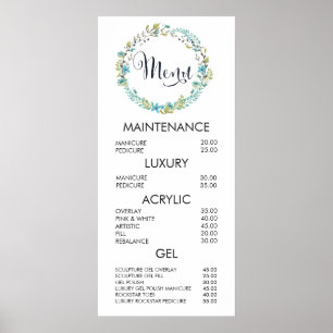 Poster Liste de Prix du Menu du Salon de Couronnes de Fle