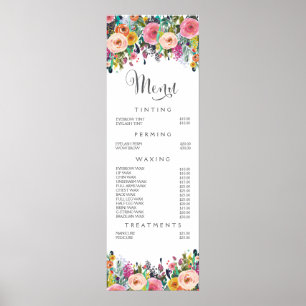 Poster Liste de prix du menu du salon floral peint sur im