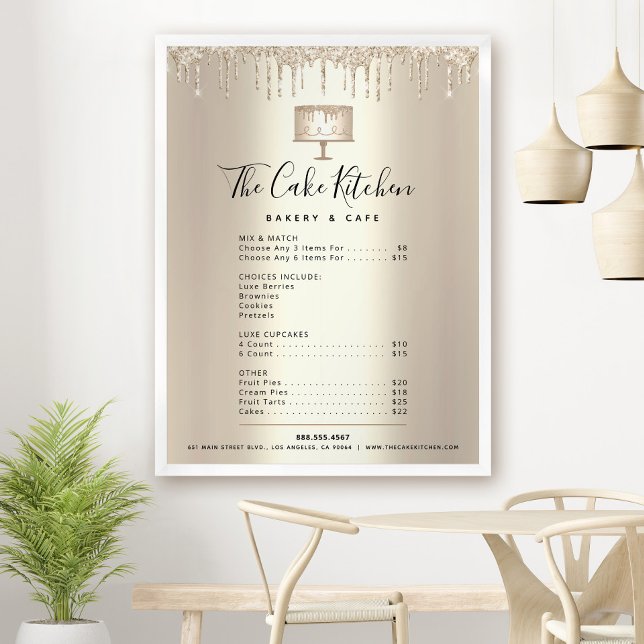 Poster Liste de prix du menu Glitter Drip du chef de la b (Créateur téléchargé)