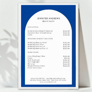 Poster Liste de prix du salon bleu à arche minimal modern