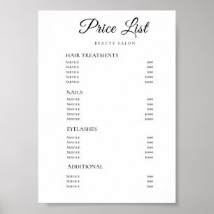 Poster Liste de prix du salon de beauté élégant moderne
