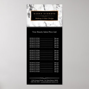 Poster Liste de prix du salon de beauté en marbre blanc m