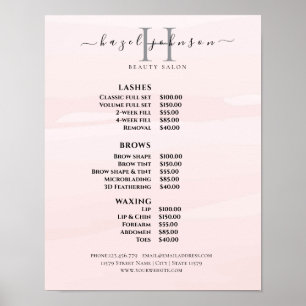 Poster Liste de prix du salon de beauté moderne élégant