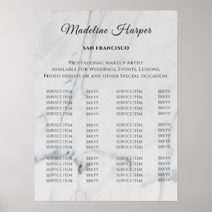 Poster Liste de prix du salon de beauté Vintage