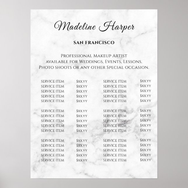 Poster Liste de prix du Salon de beauté Vintage (Devant)