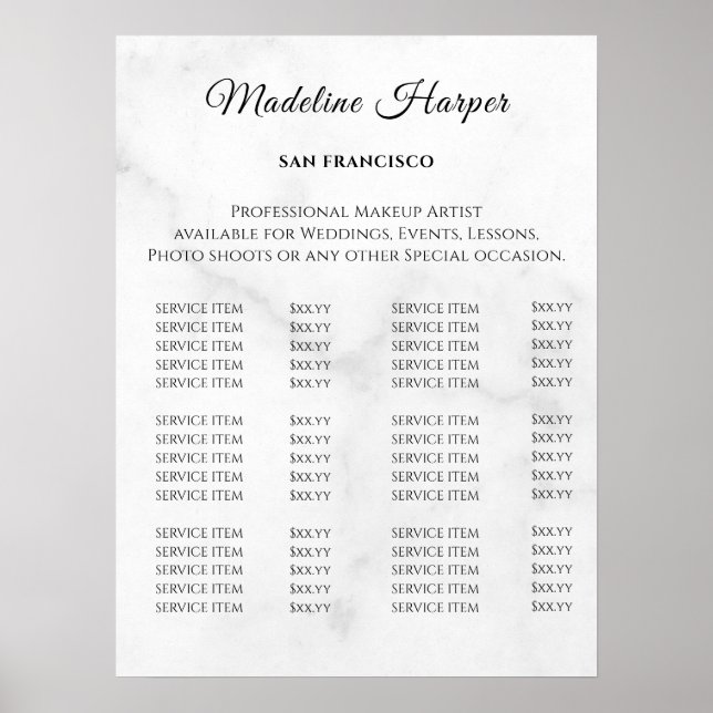 Poster Liste de prix du Salon de beauté Vintage (Devant)