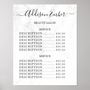 Poster Liste de prix du salon de beauté Vintage