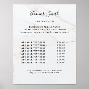 Poster Liste de prix du salon de beauté vintage