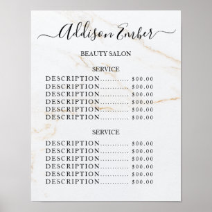 Poster Liste de prix du salon de beauté Vintage