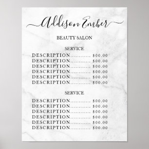 Poster Liste de prix du salon de beauté vintage
