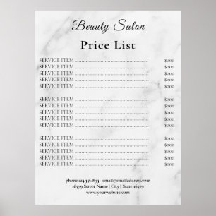 Poster Liste de prix du salon de beauté Vintage
