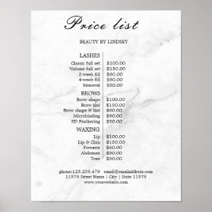 Poster Liste de prix du salon de beauté vintage