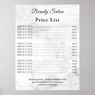 Poster Liste de prix du salon de beauté Vintage