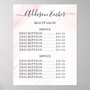 Poster Liste de prix du salon de beauté vintage