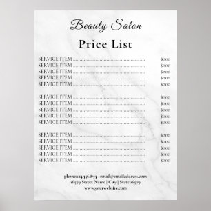 Poster Liste de prix du salon de beauté Vintage