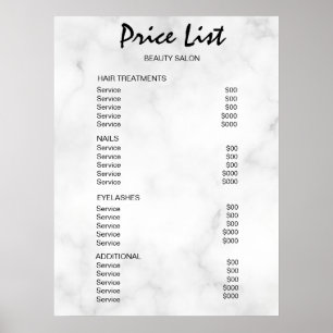 Poster Liste de prix du salon de beauté Vintage