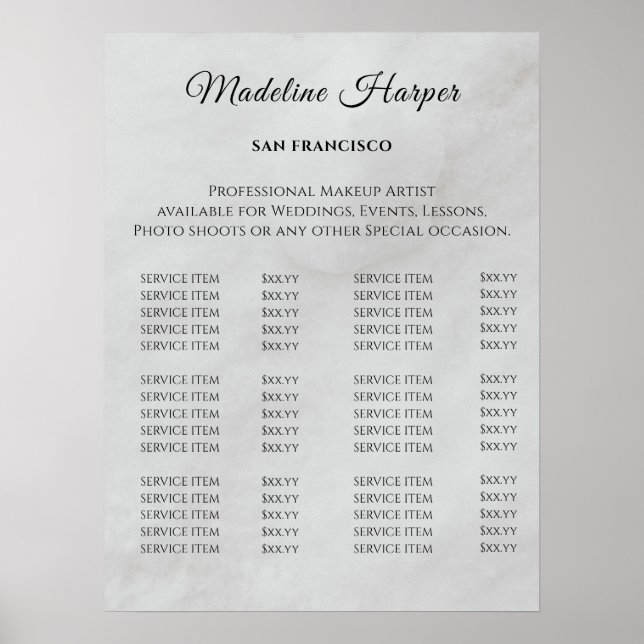 Poster Liste de prix du Salon de beauté Vintage (Devant)