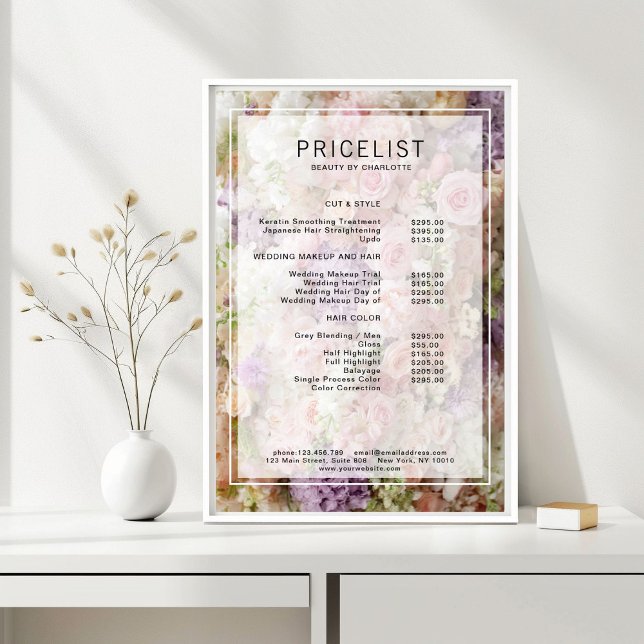 Poster Liste de prix du Salon de Fleurs, Salon, Liste de  (Flower Salon Price List Poster)