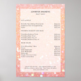 Poster Liste de prix du salon de glitter pêche moderne