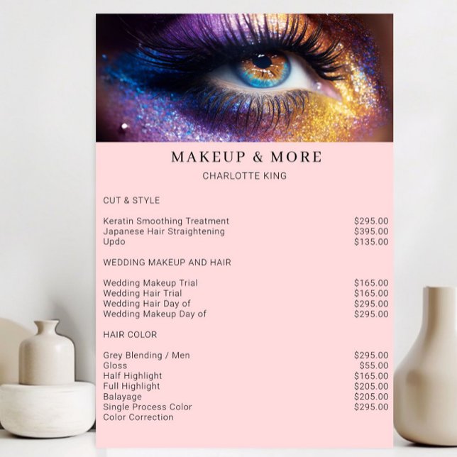 Poster Liste de prix du salon de photo de maquillage mode (Modern, Makeup Photo Glitter Salon Price List Poster)