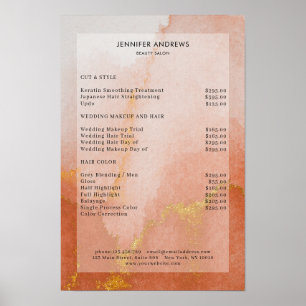 Poster Liste de prix du salon d'or Watercolor moderne
