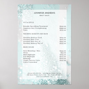 Poster Liste de prix du salon Modern Glitter Mint