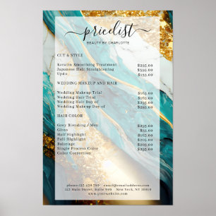 Poster Liste de prix du salon moderne en marbre doré-vert