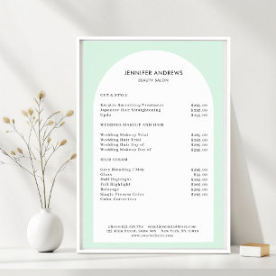 Poster Liste de prix du salon vert à arche minimal modern