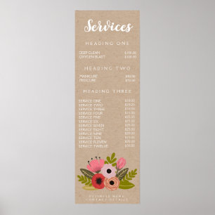 Poster Liste de prix du service de menu pour l'impression