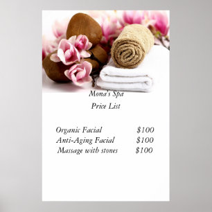 Poster Liste de prix du Spa
