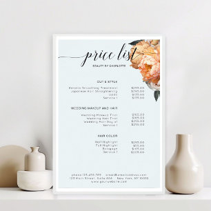Poster Liste de prix élégante et moderne de pivoine flora