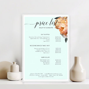 Poster Liste de prix élégante et moderne de pivoine flora