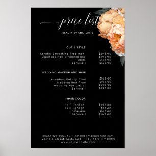 Poster Liste de prix élégante et moderne de pivoine flora