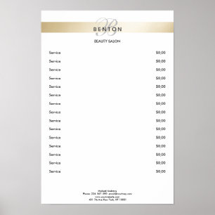 Poster Liste de prix élégante monogramme à rayure or blan