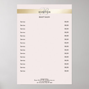 Poster Liste de prix élégante monogramme rayure or rose