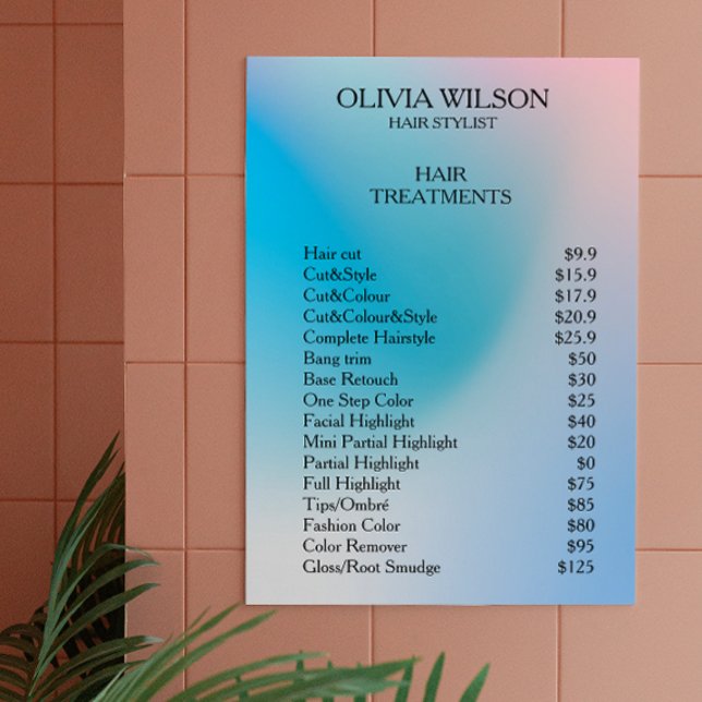 Poster Liste de prix Hologramme Iridescente Design Nail T (Price List Holographic Iridescent Design Nail Tech Poster)
